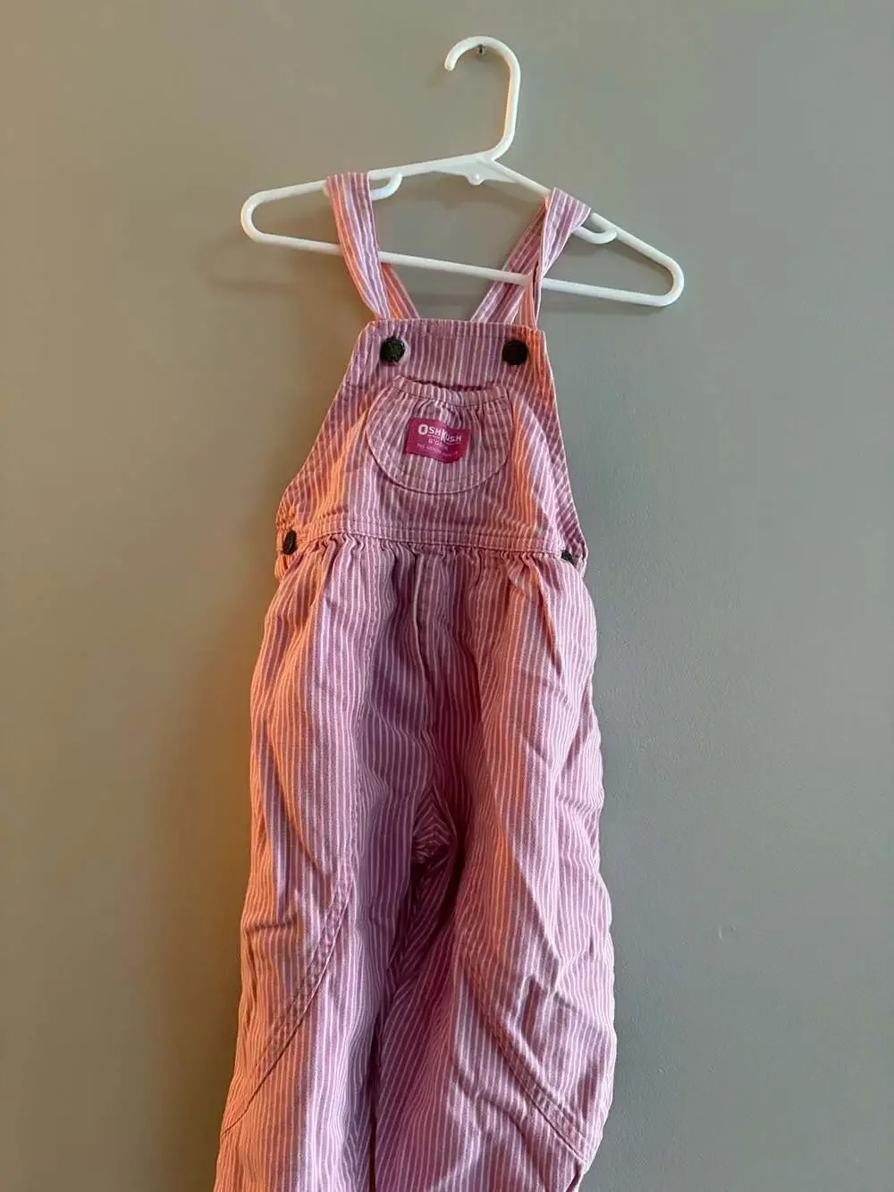 Vintage OshKosh B'gosh Pink Hickory Stripe Overalls Made in USA Size 4T